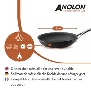 Anolon Nouvelle Luxe Black Round Aluminium Induction Suitable Non-Stick Open Skillet Frying Pan 22cm, 8.5"