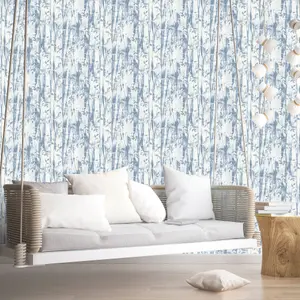 Galerie Atmosphere Blue Batik Leaves Smooth Wallpaper