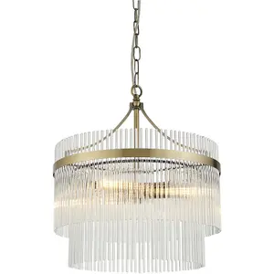 Multi Arm Hanging Ceiling Pendant Light - Antique Brass Plate & Clear Glass - 3 X 7W LED E14