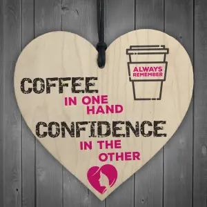 Red Ocean Coffee and Confidence Motivational Real Wood Shabby Chic Heart