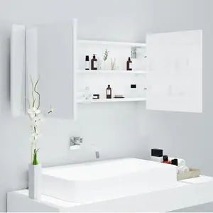 Berkfield LED Bathroom Mirror Cabinet High Gloss White 100x12x45cm