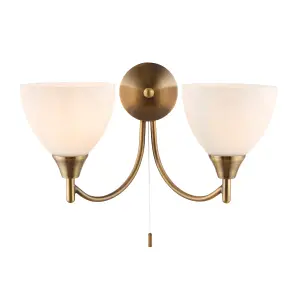 Anson Lighting Royal Antique Brass and Opal Glass 2 Light Wall Light