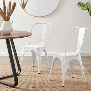 Honora Classic Industrial Metal Dining Chair - Style Bold Colour Stackable Side Chair (Set of 2) White