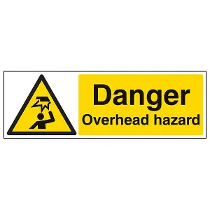 Danger Overhead Hazard Warning Sign - Rigid Plastic - 600x200mm (x3)