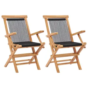 Berkfield Folding Garden Chairs 2 pcs Solid Teak Wood and Rope