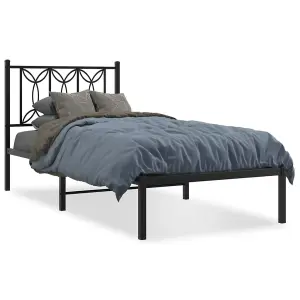 Berkfield Metal Bed Frame without Mattress with Headboard Black 90x200cm