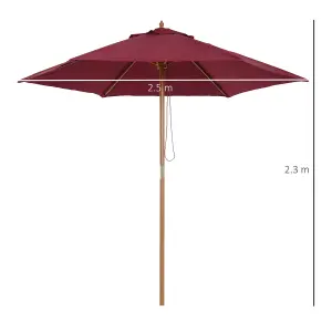 Outsunny 2.5m Wood Garden Parasol Sun Shade Patio Outdoor Wooden Umbrella Canopy