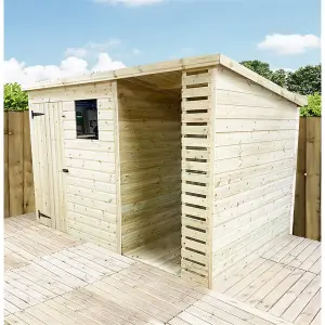 10 x 7 Garden Shed Pressure Treated T&G PENT Wooden Garden Shed + SIDE STORAGE + 1 Window (10' x 7' / 10ft x 7ft) (10 x 7)