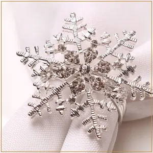 Snowflakes & Diamante Studded Napkin Holder Rings Serviettes Buckles, Silver, 18pcs