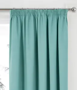 Home Curtains Woven Blockout 65w" x 90d" (165x229cm) Soft Teal Pencil Pleat Curtains (PAIR)