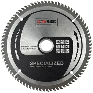 Saxton TCT16580TTCT Thin Kerf TCT Circular Saw Blade 165mm x 80 Teeth x 20mm Bore + 16mm Ring