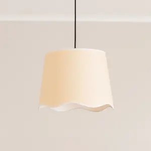 ValueLights Dutton Natural Fabric White Trim Scallop Edge Large Lamp Shade with LED Bulb