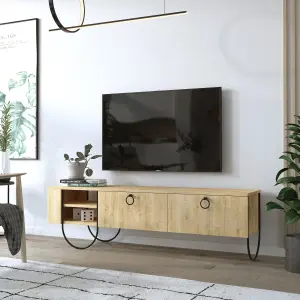 Decortie Norfolk Modern TV Unit Multimedia Centre Oak with Storage TV Cabinet 151cm