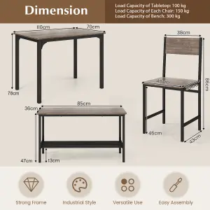 Costway 4-Piece Dining Table & Chair Bench Set Industrial Gathering Table Kitchen Set