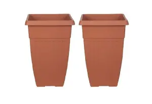 2 x 42cm Tall Athens Plant Pot Flared Garden Plastic Patio Flower Planter Terracotta Colour