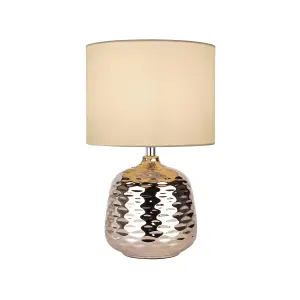 First Choice Lighting Ripple Chrome White Ceramic 32 cm Table Lamp With Shade