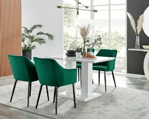 Furniturebox UK 4 Seater Dining Set - Imperia White High Gloss Dining Table and Chairs - 4 Green Calla Black Leg Chairs