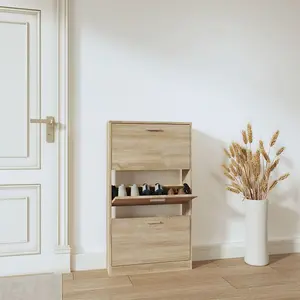 Berkfield Shoe Cabinet Oak 59x17x108 cm Engineered Wood