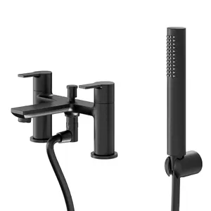 GoodHome Akita Matt Black Deck-mounted Bath mixer tap with shower kit