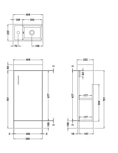 Cloakroom Wall Hung 1 Door Vanity Unit with Basin, 400mm - Gloss Grey