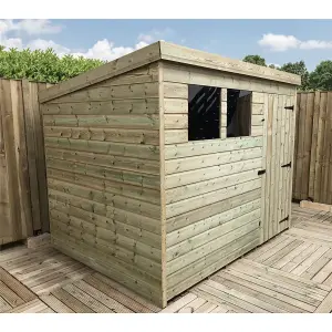 7 x 5 Pressure Treated T&G Pent Wooden Bike Store / Wooden Garden Shed + 2 Windows + Single Door (7' x 5' / 7ft x 5ft) (7x5)