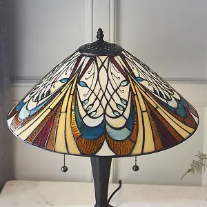 Luminosa Hector 2 Light Medium Table Lamp Dark Bronze, Tiffany Glass, E27