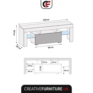 Floe TV Unit 130cm White & Grey with High Gloss Doors and LED Lighting - Creative Furniture