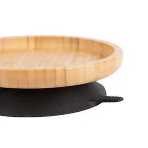 Tiny Dining Round Bamboo Suction Plate - Olive Green