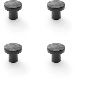 4 PACK - Slim Hammered Door Knob - Matt Black 30mm Round Cupboard Cabinet Pull Handle