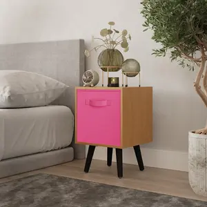 URBNLIVING 50cm Height Dark Pink 1-Drawer Beech Cube Shelving Unit with Scandinavian Black Legs