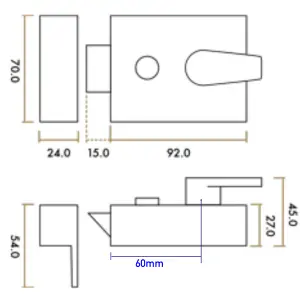 EAI Black Nightlatch Front Door Lock 3 Keys - 60mm Key Centre 92x70x27mm Case - Matt Black / Black Cylinder Night Latch