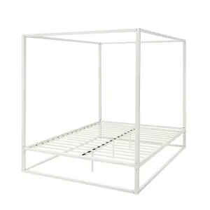 Ashwell Modern 4 Poster White Double Metal Bed Frame