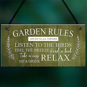 Red Ocean Garden Rules Sign Hanging Wall Shed Summer House Sign Rustic Home Decor Plaque