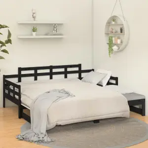 Berkfield Pull-out Day Bed Black Solid Wood Pine 2x(90x190) cm