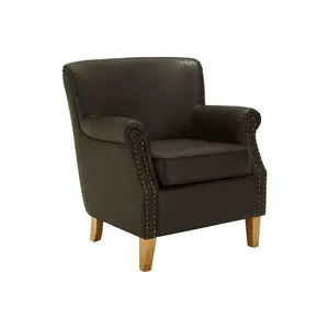 Interiors by Premier Brown Leather Effect Armchair, Easy to Clean Leather Armchair, Body Supportive High Back Accent Chair