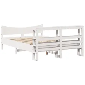 Berkfield Bed Frame with Headboard White 135x190 cm Double Solid Wood Pine