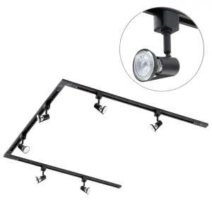 Litecraft Harlem Black 6 Head 3m U Shape Kitchen Ceiling Light with LED Bulbs