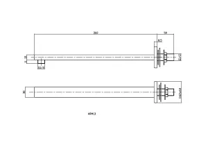 Rectangular Wall Mount Shower Arm - Brushed Brass - 360mm