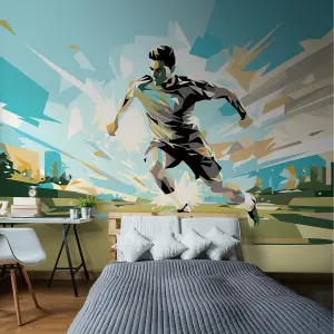 Origin Murals Football Player Abstract Landscape Blue Paste the Wall Mural 350cm wide x 280m high