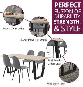 Hallowood Furniture Dudley 1.8m Dining Table Set with 4 Dark Grey Fabric Chairs