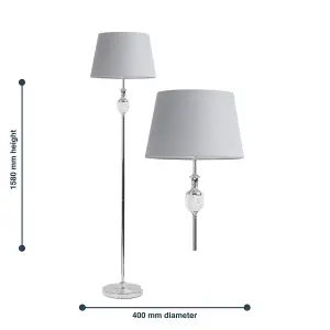 First Choice Lighting Pair of Polished Chrome with Moulded Glass Detail Floor Lamp with Grey Shades