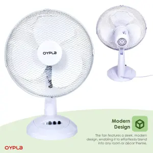 Oypla Electrical 12" 3 Speed Oscillating Electric Desk Home Office Fan