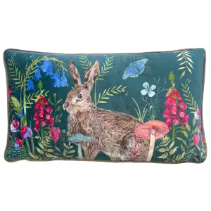 Wylder Willow Rabbit Digitally Printed Piped Velvet Feather Rich Cushion