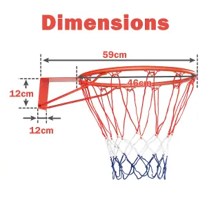 Costway Wall Mounted Basketball Hoop Full Size Replacement Basketball Rim w/ Net 46cm