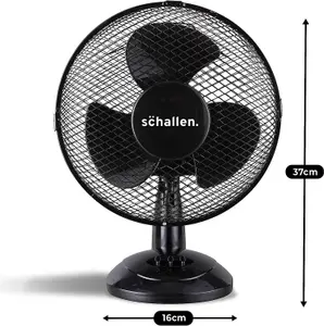 Schallen Small 9" Portable Desk Table Oscillating Cooling Fan with 2 Speed Setting & Quiet Operation in Black