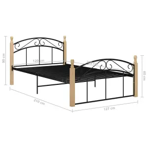 Berkfield Bed Frame Black Metal and Solid Oak Wood 120x200 cm