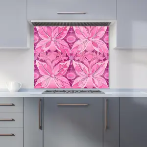 Pink Abstract Floral Design Premium Glass Kitchen Splashback W600mm x H650mm