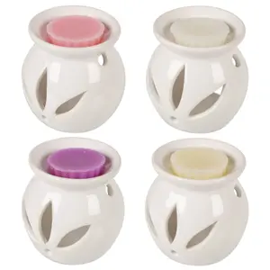 URBNLIVING 8cm Height White Ceramic Scented Candle Burner With Wax Tart Scents Fragrance Pink Rose