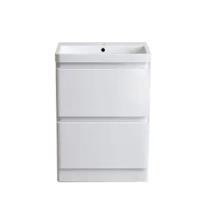 Rinse Bathrooms 600mm Free Standing Basin Vanity Cabinet Unit Bathroom Soft Close Drawers Storage Furniture Gloss White