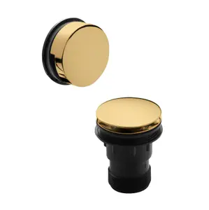 Easyclean Click Clack Push Button & Minimalist Overflow Bath Waste for Baths up to 13mm Thick - Brushed Brass